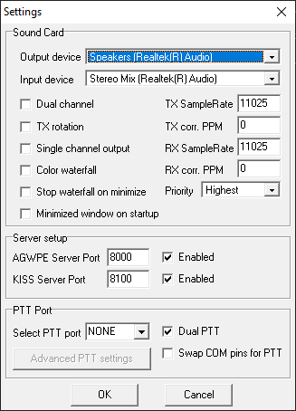 soundmodem configuration with KISS enabled